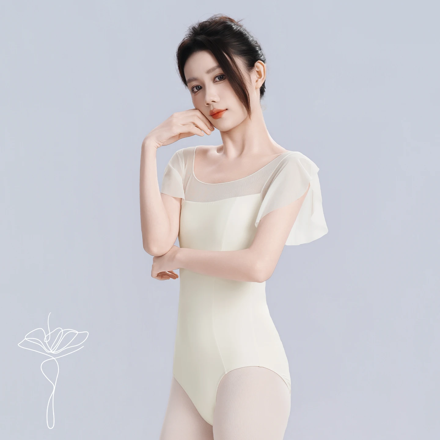 Maillot de Ballet para Mujer con Mangas Cortas Fluttler, Leotardo de Ballet con Malla, Body de Ballet para Adultos, Maillot de Gimnasia, Traje de Baño