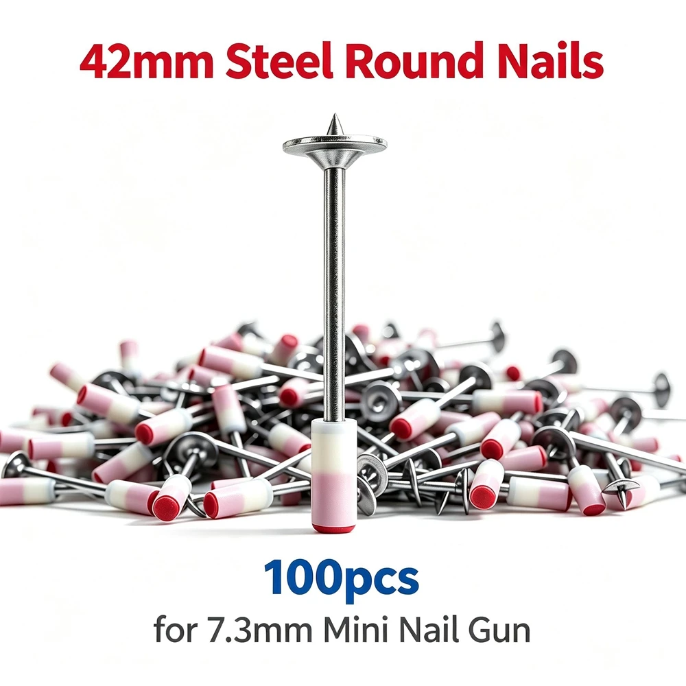 100Pcs 7.3x42mm Fire Round Nails for Mini Nail Gun Concrete Steel Nails Wall Fastener Shooting Nails for Power Actuated Tool