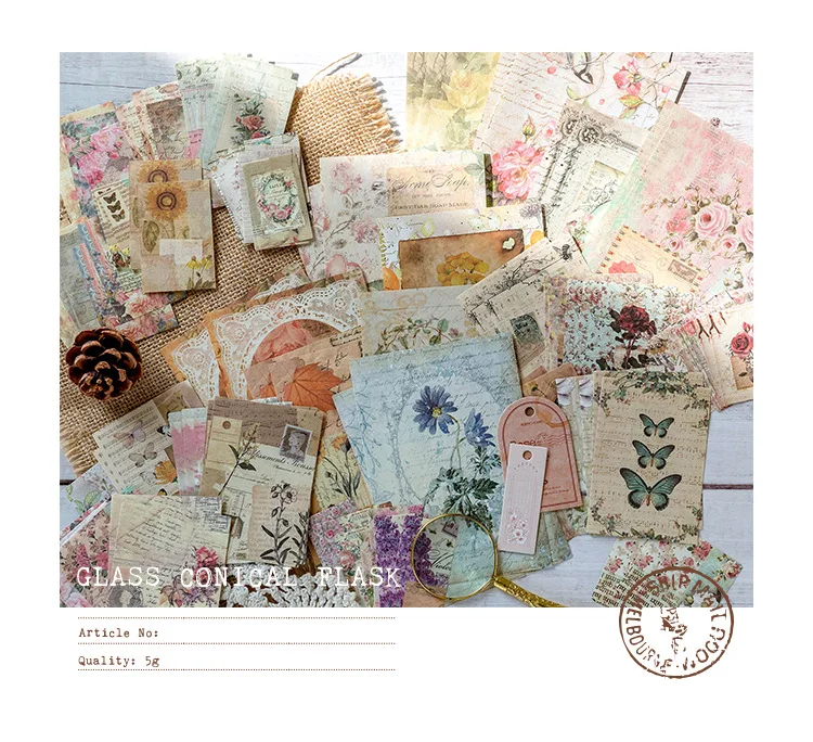 100pcs Vintage Scrapbooking Light Paper Kit DIY Junk Journal Collage Stationery Background Decor Materials for Creative Projects