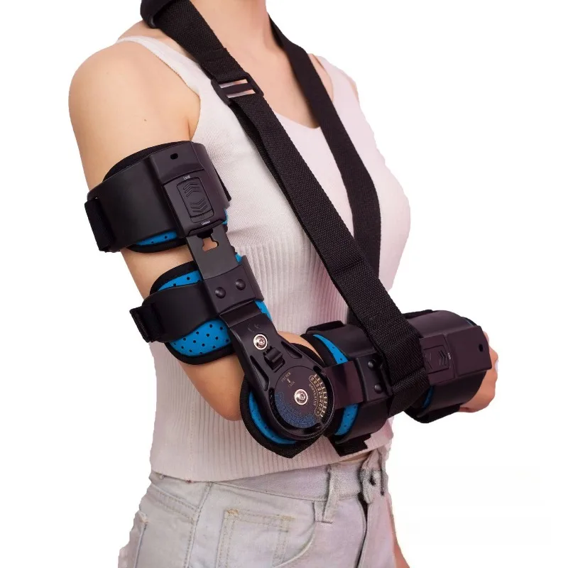 Attelle d'immobilisation du coude noire réglable, légère, respirante et stable pour membre supérieur – Fournitures de rééducation durables
