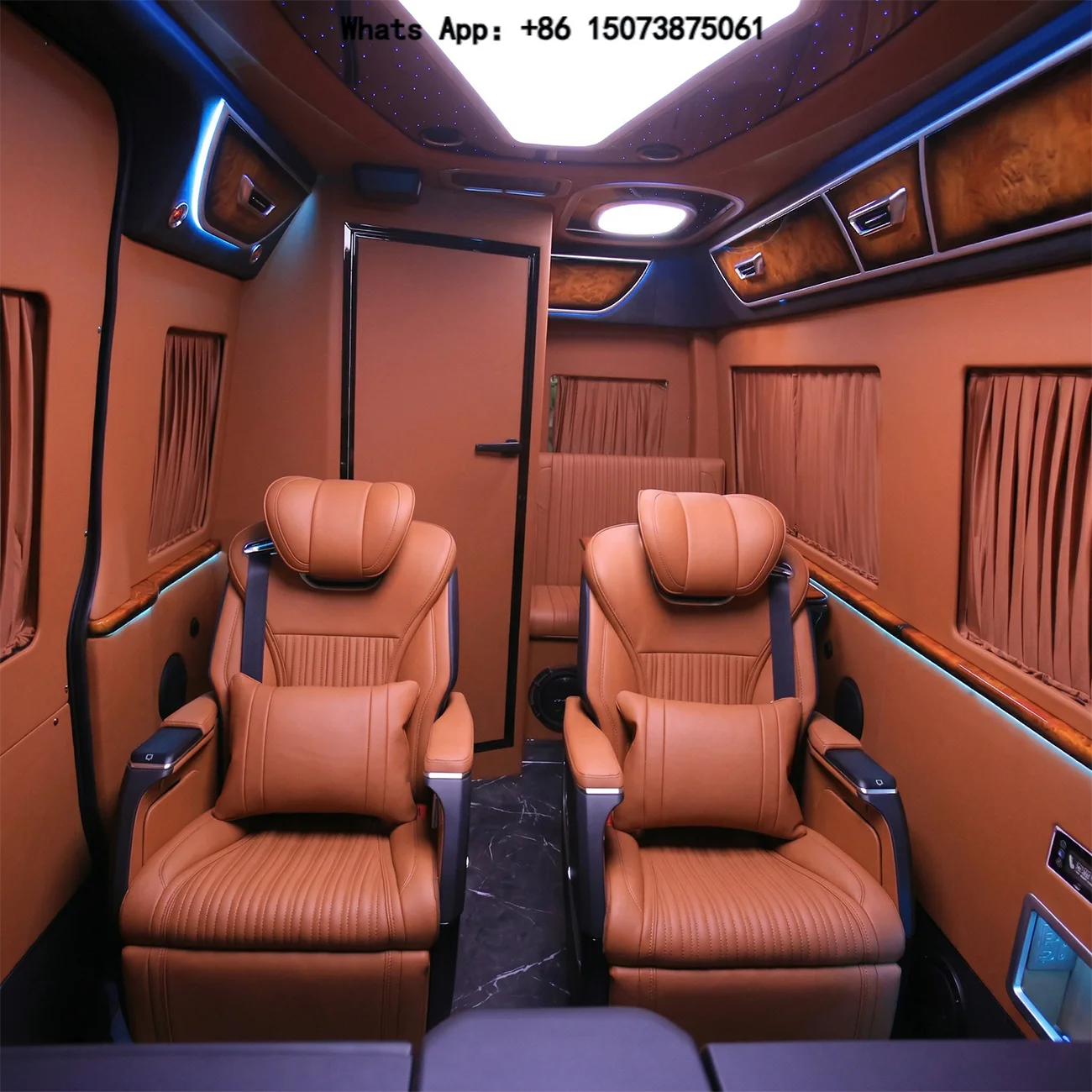 Dingkong Sprinter Luxury VIP Conversion Interior Kit Tan Leather Captain Seat Starlight Ceiling | OEM Custom Manufacturer
