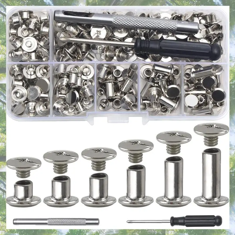 Premium-Chicago Screw Leather Rivets Assorted Screw Rivets M5 Chicago Binding Screws For Decorating PU Craft Belts(110PCS)