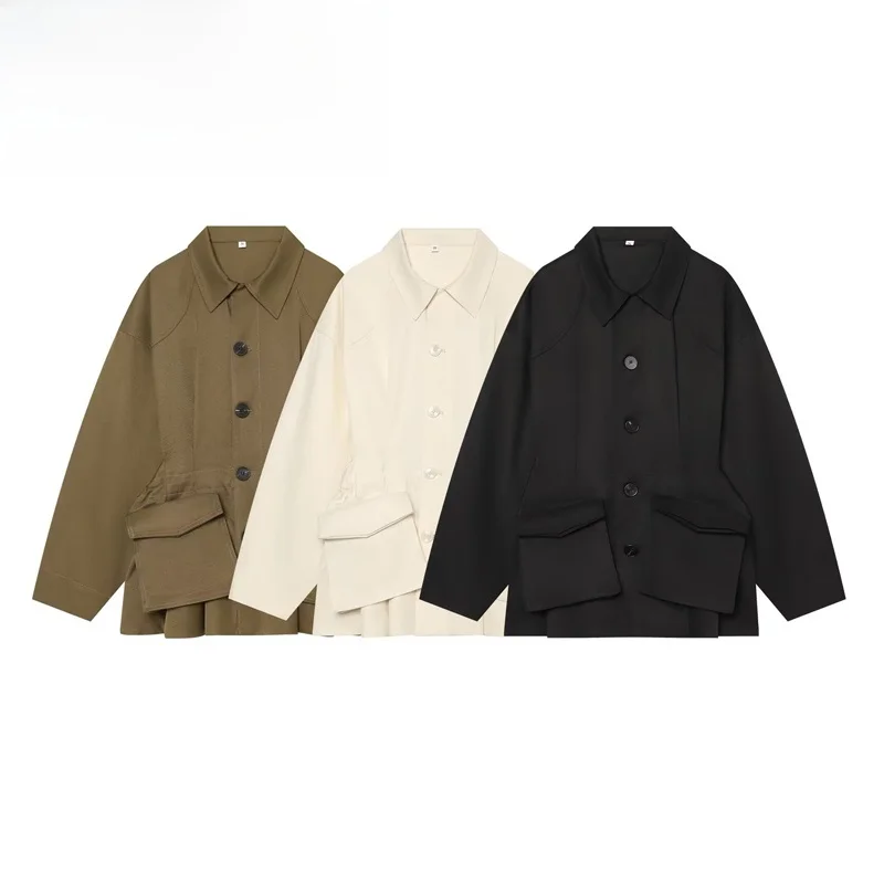Prendas de abrigo a la moda con diseño de bolsillos, elegantes y versátiles, de fibra de poliéster para mujer, manga larga, c...