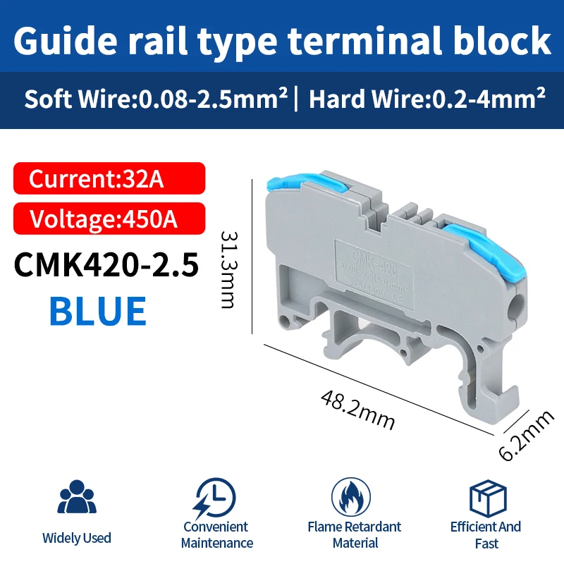 

JINH CMK420 10/50 Pcs Blue Rail Terminals Push & Lock Fast Lever Wiring Block with Number Strip for Easy Wiring