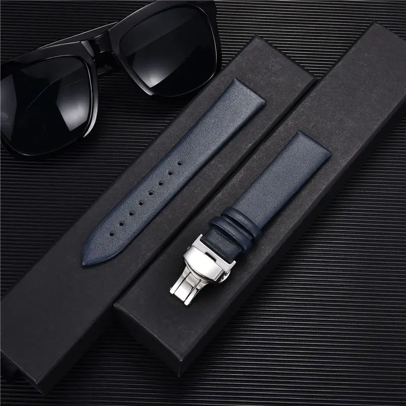 Ultra-thin Genuine Leather Strap 16mm 18mm 20mm 22mm with Automatic Butterfly Clasp for Samsung Galaxy Watch 4 Watchbands