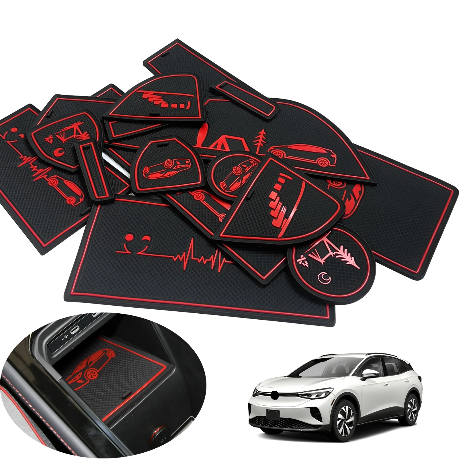 14 قطعة لشركة فولكس فاجن فولكس فاجن ID.4 ID4 2021-2024 عدم الانزلاق كأس السيارة كوستر فتحة الوسادة اكسسوارات المضادة للانزلاق حصيرة جيب حصيرة حامل الكأس الوسادة #1