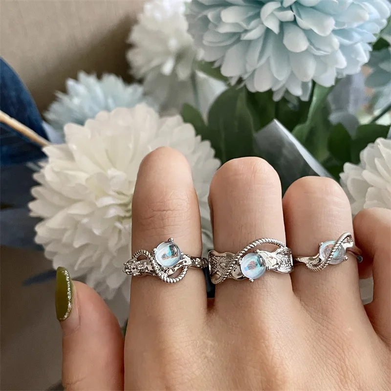 

925 Sterling Silver Irregular Moon Stone Open Rings for Women Lover Female Simple Trendy Style Handmade Fine Jewelry Bijoux