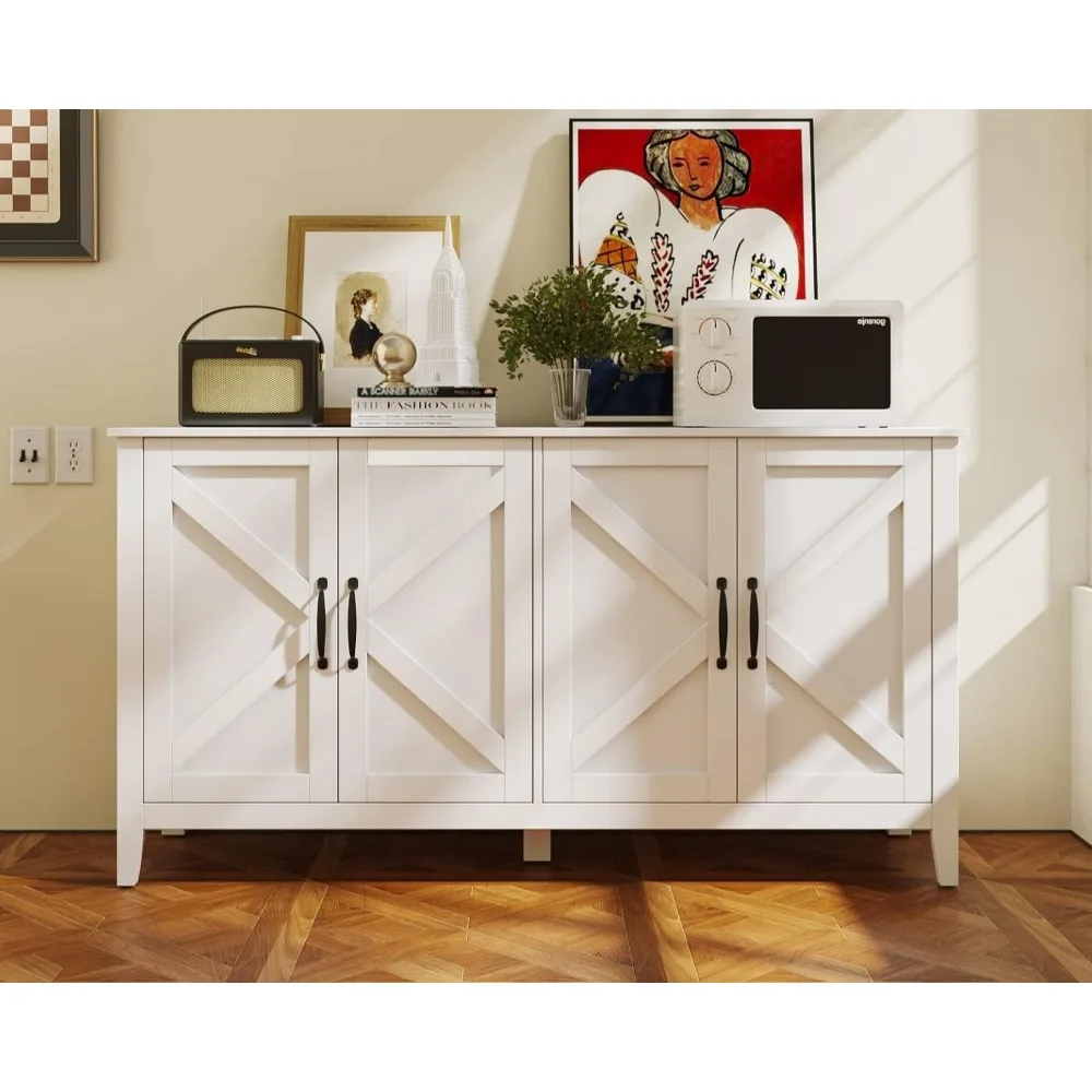 

Farmhouse Sideboard Buffet Cabinet Kitchen Sideboard Cabinet with 4 Doors and 2 Adjustable Shelves for Entryway Hallway Foyer