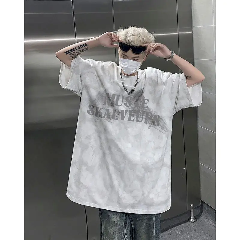 

Oversized T-shirts for Women and Men Tie Dye Vintage Summer T Shirt Trend Ins Loose Versatile Half Sleeved Tops Letters Printed