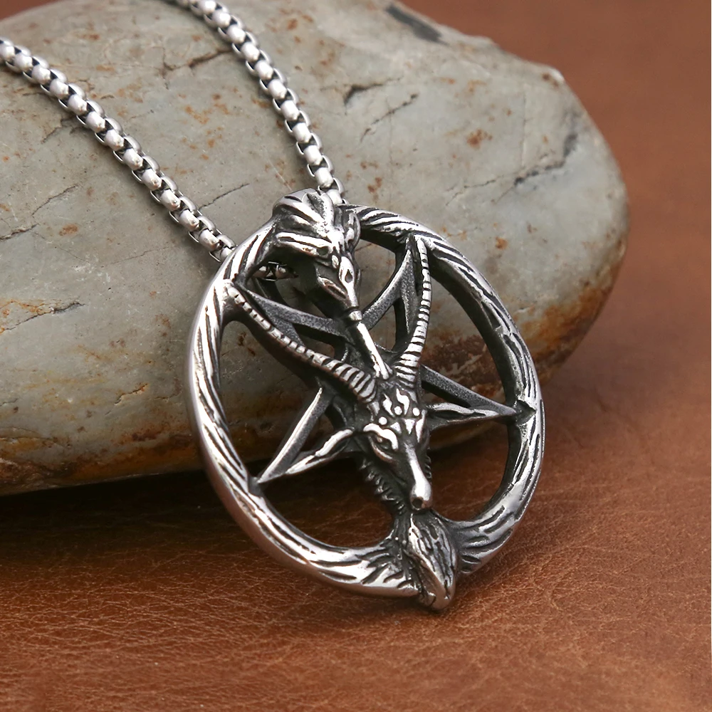 Punk Vintage Pentagram Sheep Necklace for Men Gothic Stainless Steel Animal Pendant Amulet Fashion Jewelry Gifts Wholesale