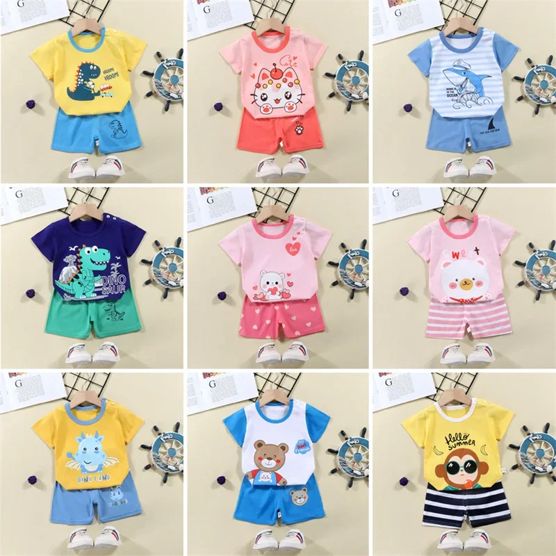 Kids Clothes Toddler Boys Cartoon Outfits Baby Girls Summer Tees Suits 1 2 3 4 Years Children Clothing T-shirt + Shorts