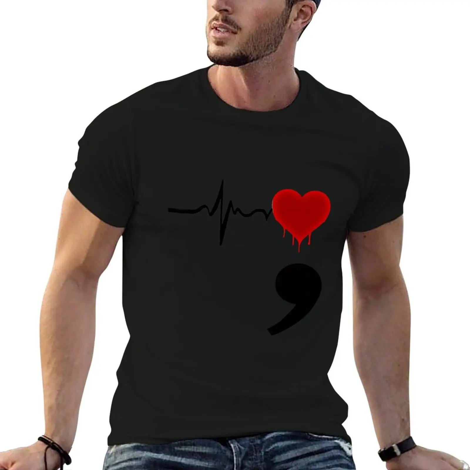 

Semicolon - red hart T-Shirt baggy shirts shirts graphic tees funny t shirts men