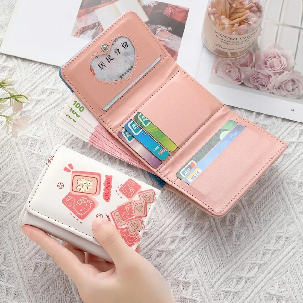 New Tri-fold Coin Purse Portable Zipper Mini Wallets Cartoon Printed Credit Card Holder Women