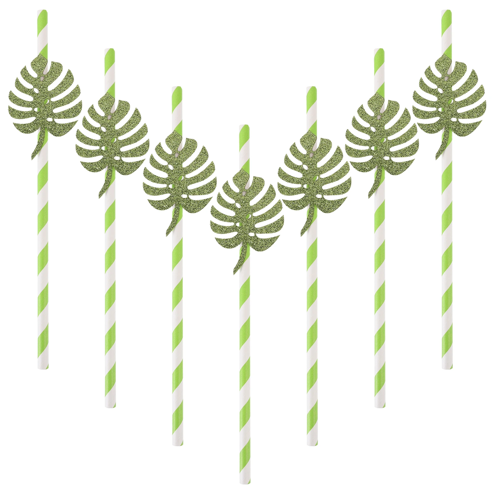 

10pcs Tropical Hawaiian Monstera Leaf Glitter Paper Straws For Summer Beach Party Wedding Birthday Disposable Drink Cocktail