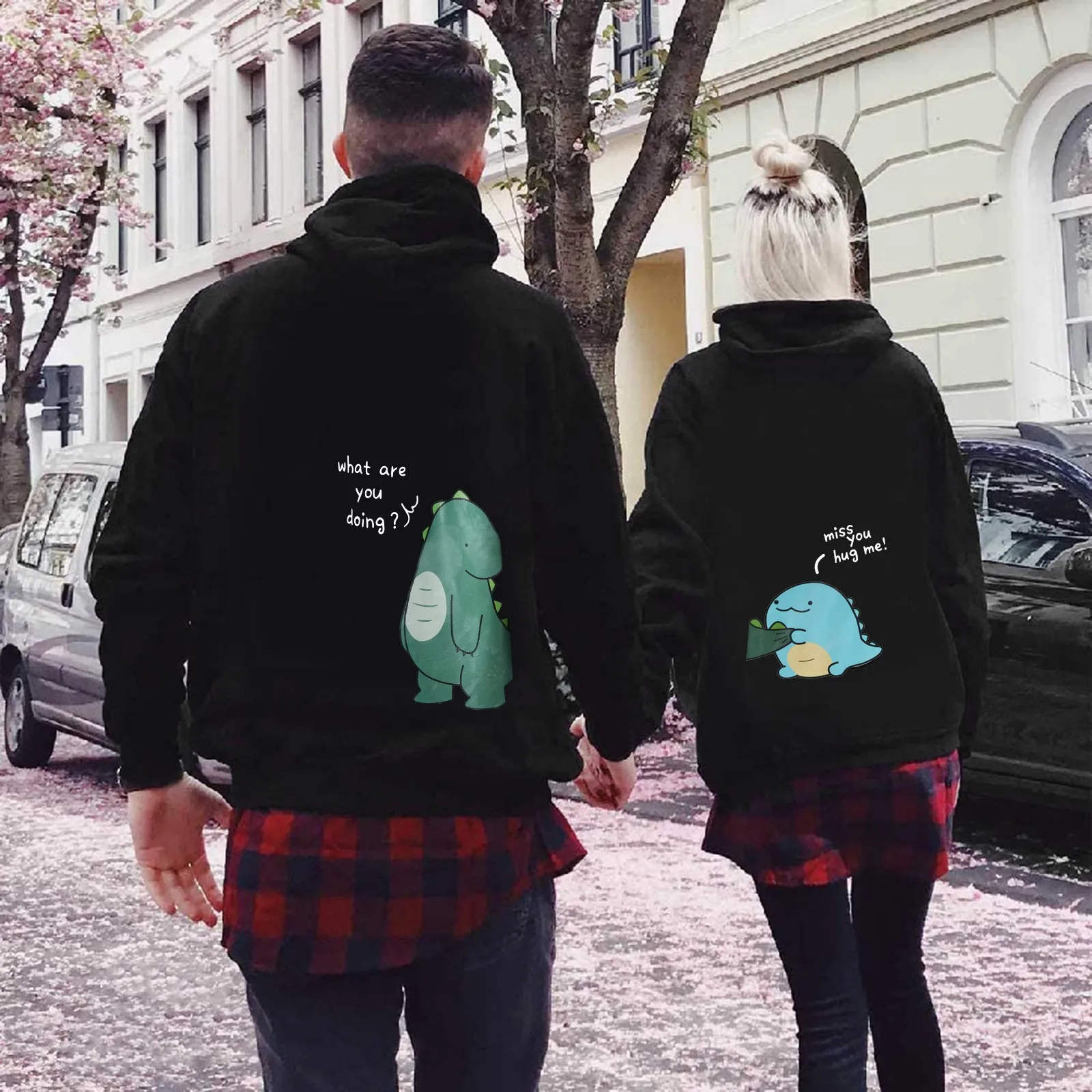 Men Women Harajuku Amine Sweatshirts Casual Autumn Pullovers for Lovers Matching Sweatshirt Kawaii Hoody Couple Dinosaur Hoodie