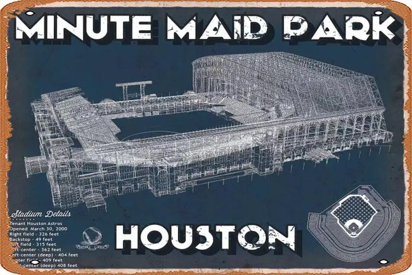 Vintage Tin Sign Houston Minute Maid Park Metal Sign Retro Wall Decor for Home Cafes Office Store Pubs Club Sign Gift 8X12 inche