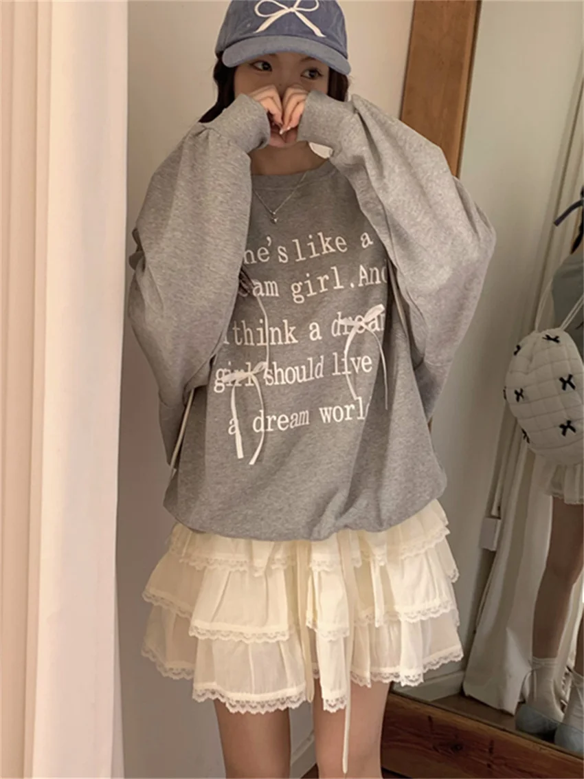 PLAMTEE Summer Cake Mini Skirts Women Chic Elegant Loose Sweatshirts Hollow Out Daily Sweet Girls 2024 New Casual Office Lady