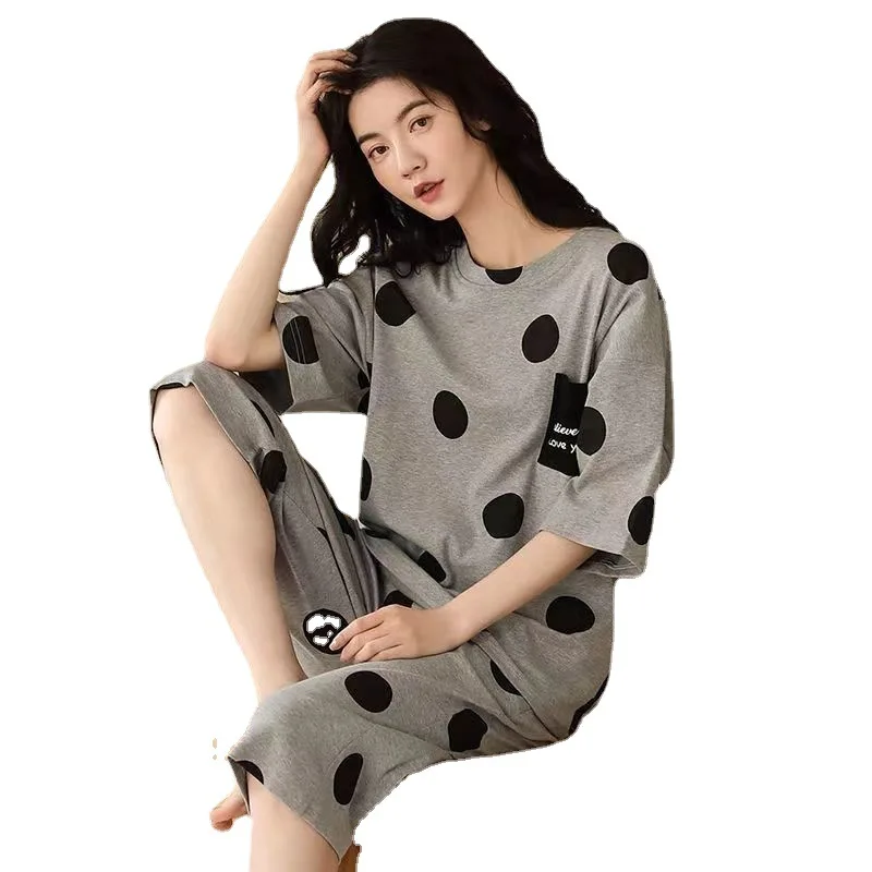 Summer New Ladies Pajamas Homewear Set of Short-Sleeved Pajamas Women\'s Summer Simple Korean Cartoon Loose Large Size Homewear