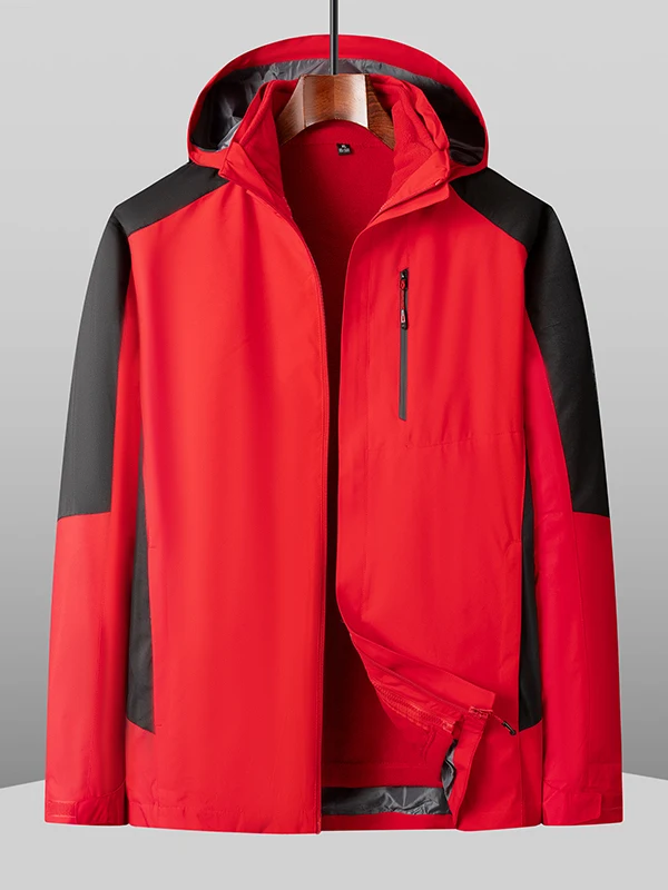 

plus Size Men's Tee-in-One Detachable Outdoor Windproof Warm Mountain Climbing Coat Faionable Casual Loose Fit Polyester ...