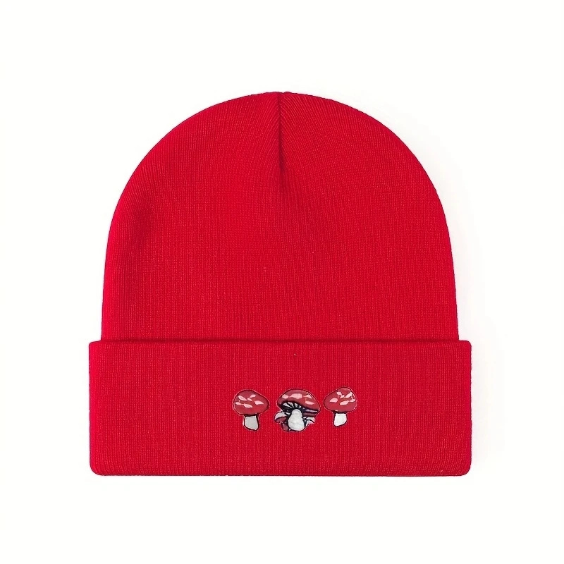 Embroidered mushroom knit cap