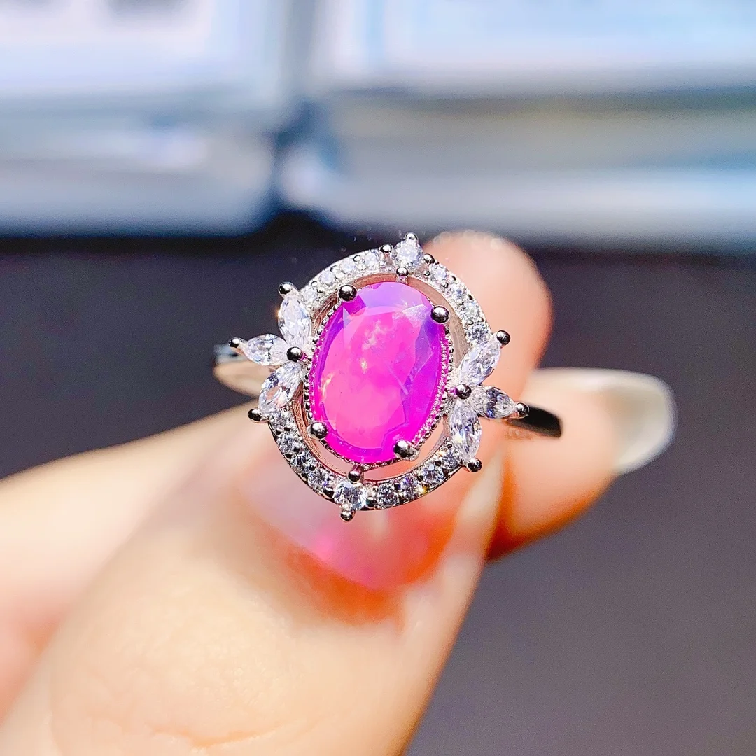 

925 Sterling Silver Natural Purple Pink Opal Engagement Ring Oval Pink Opal Promise Ring For Women