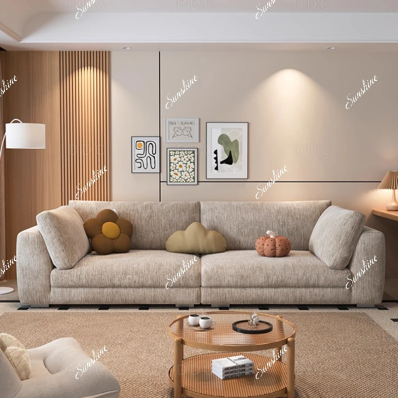 

Chenier velvet cloud straight row small apartment living room wabi-sabi cream wind fabric sofa