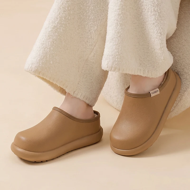 EVA Wasserdichte Plateau-Hausschuhe für Damen 2026 Winter Rutschfeste Weichsohlen-Warm-Baumwollschuhe Damen Runde Zehenkappe Rutschfeste Plüsch-Slides – Detail 5