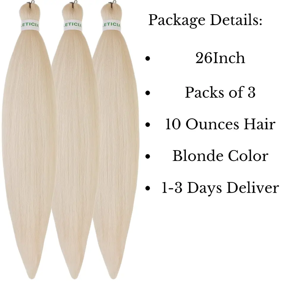 Extensiones para Trenzas Preestiradas Fáciles de 26 Pulgadas Rubio 613 Trenzas Jumbo Sintéticas Paquetes de Cabello Lacio Yaki Crochet Braid 2