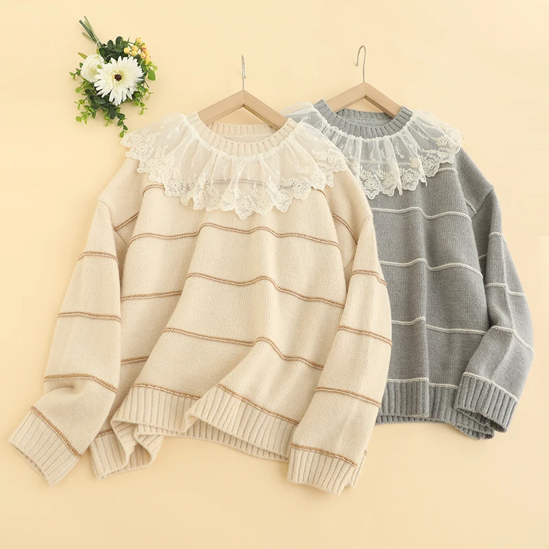 Autumn New Sweet Round Neck Pullovers Sweater Women Long Sleeve Casual Pullovers D207