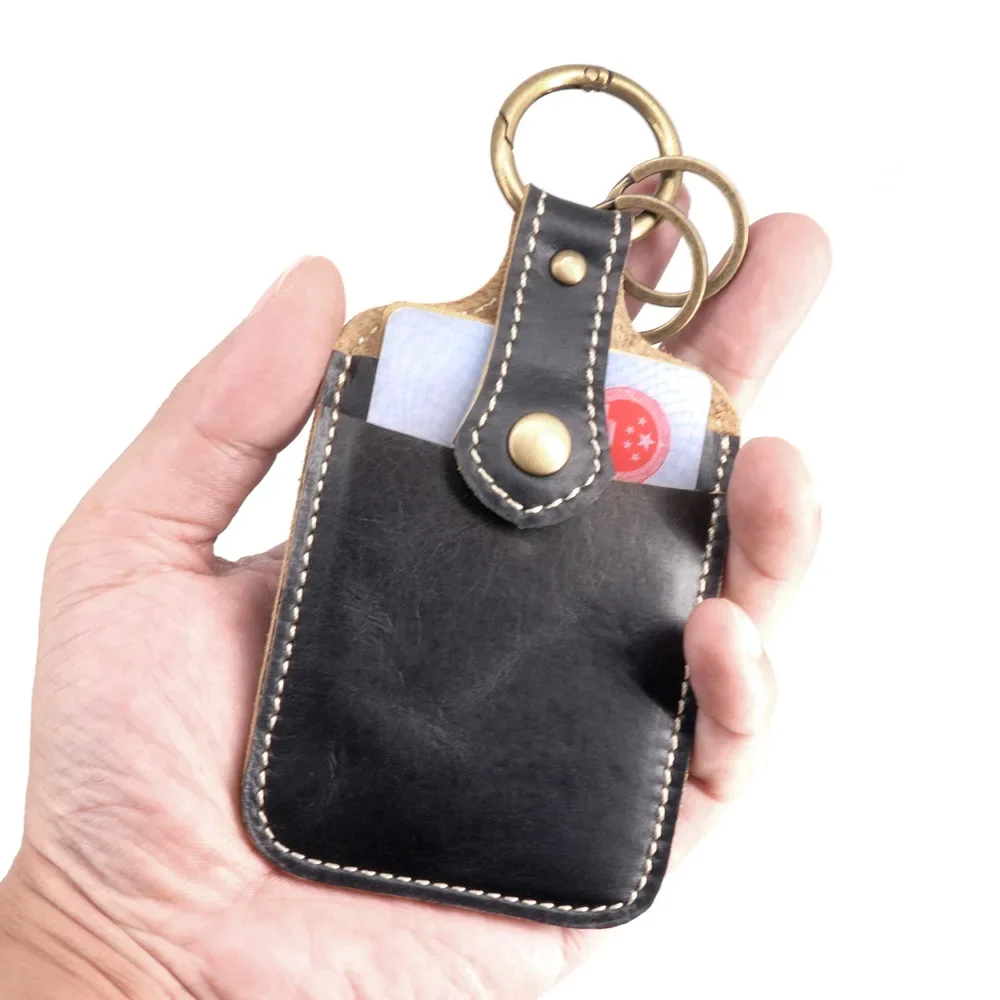 

Minimalist Real Leather Credit Card Holder with Keychian Men Wallet for Cards Genuine Leather Cardholder Mens Card Holder Wallet