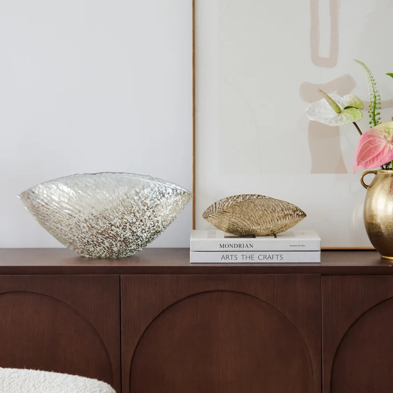 Turkey high-end gold silver shell-shaped glass flower ware fruit plate model room living room creative storage bowl ornament