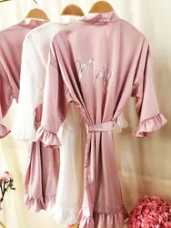 Mauve Ruffles Robe Shorts Wedding Dresses Bridal Kimono Personalized Bridesmaid Nightgown Custom Team Bride Robes Nightdress New