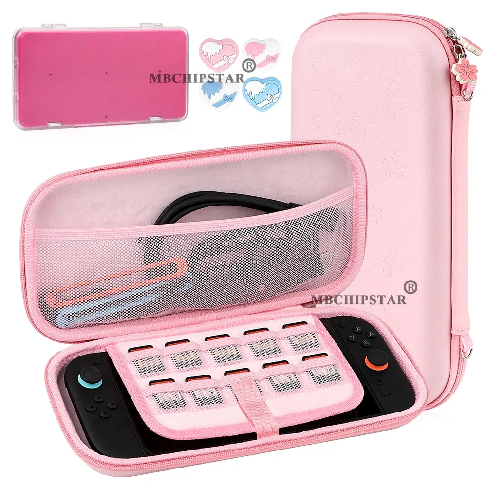 

Game Console Storage Bag For NS Switch 2 With 24 in 1 Magnetic Cartridge For Case Heart Silicone Cap Joystick Protective Holder