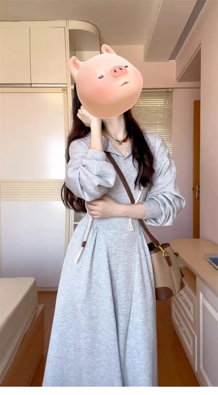 Vestidos de manga larga para mujer vestido de dama de honor otoño Modal ahumado Patchwork cuello alto ajustado estilo Preppy calidez artística Simple