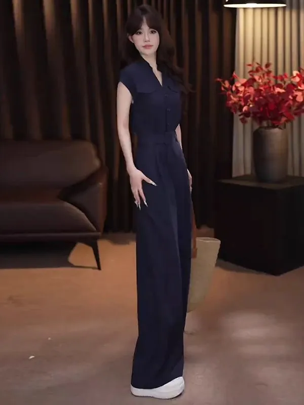 

Модные женские летние брюки-комбинезон 2026 года с эффектом утяжки талии, повседневные широкие брюки с высокой талией, длинные брюки из полиэстера