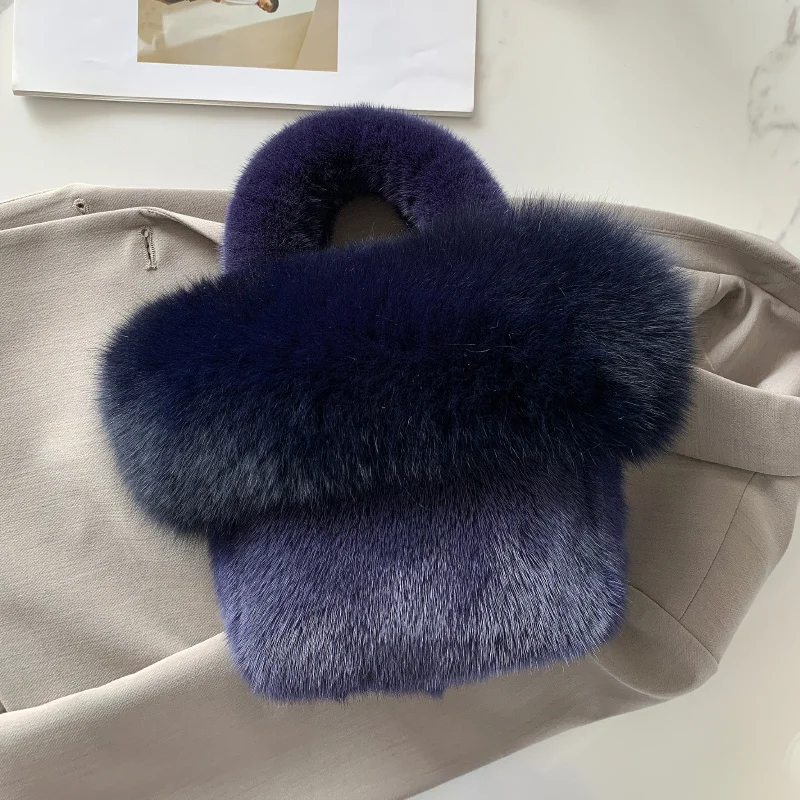 Women\'s Bag Luxury Real Fur Women\'s Shoulder Bag Mink Fur Bag With Fox Fur Design Large Capacity Fur Handbag Bags For Women