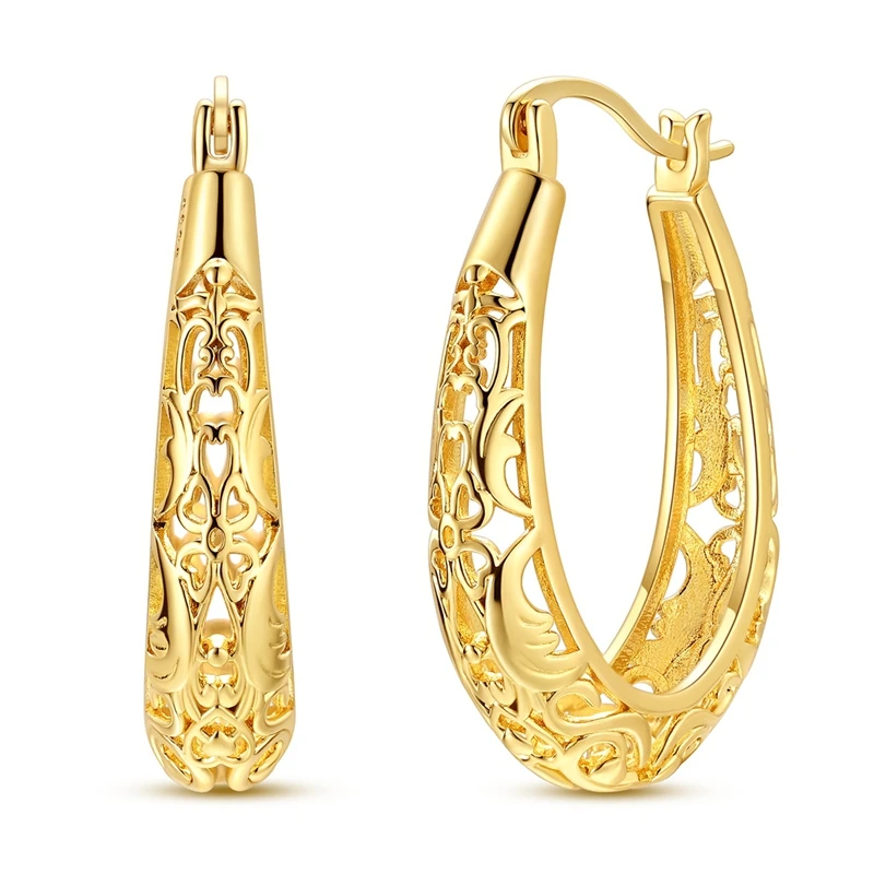 925 Sterling Silver Earrings Women Gold Vintage Floral and Vine Openwork Hoop Earring For Anniversary Wedding Jewelry Gifts