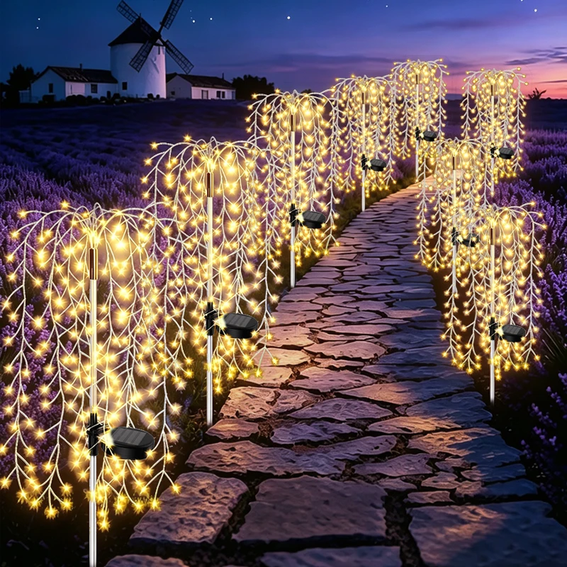 Solar 200LED Pathway Lights Waterproof Copper Wire Fairy Ground Lights for Outdoor Garden Patio Christmas Decor