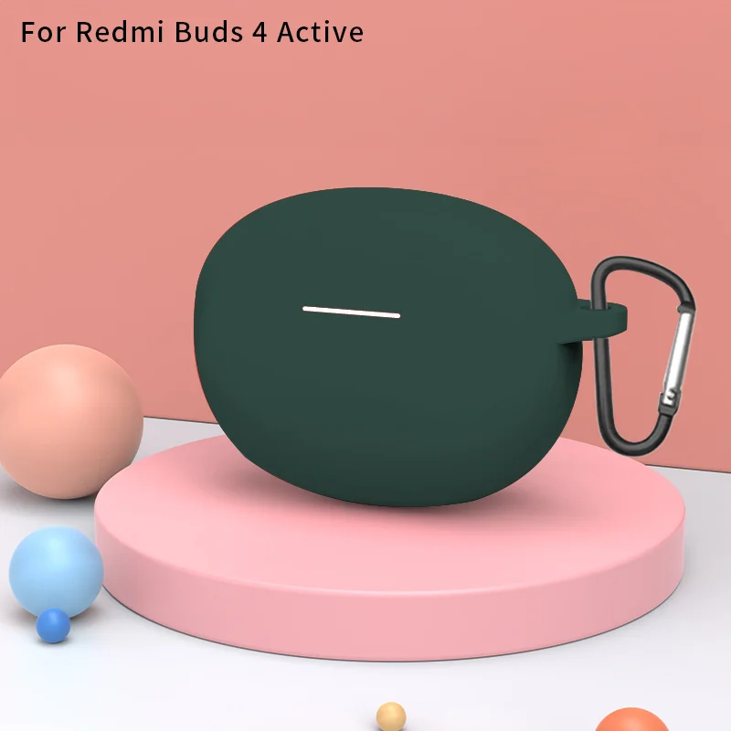 For Redmi Buds 4 Active Case Silicone Soft Plain Color Wireless Headphone Cover For Xiaomi Redmi Buds 4 Active Shell With Hook