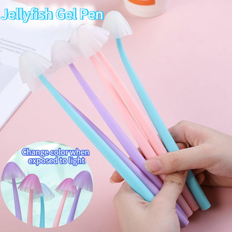 

4Pcs Cute Jellyfish Color Changing Gel Pens Discoloration Silicone Neutral Pen 0.5mm Black Gel Ink Pen School Office Stationery