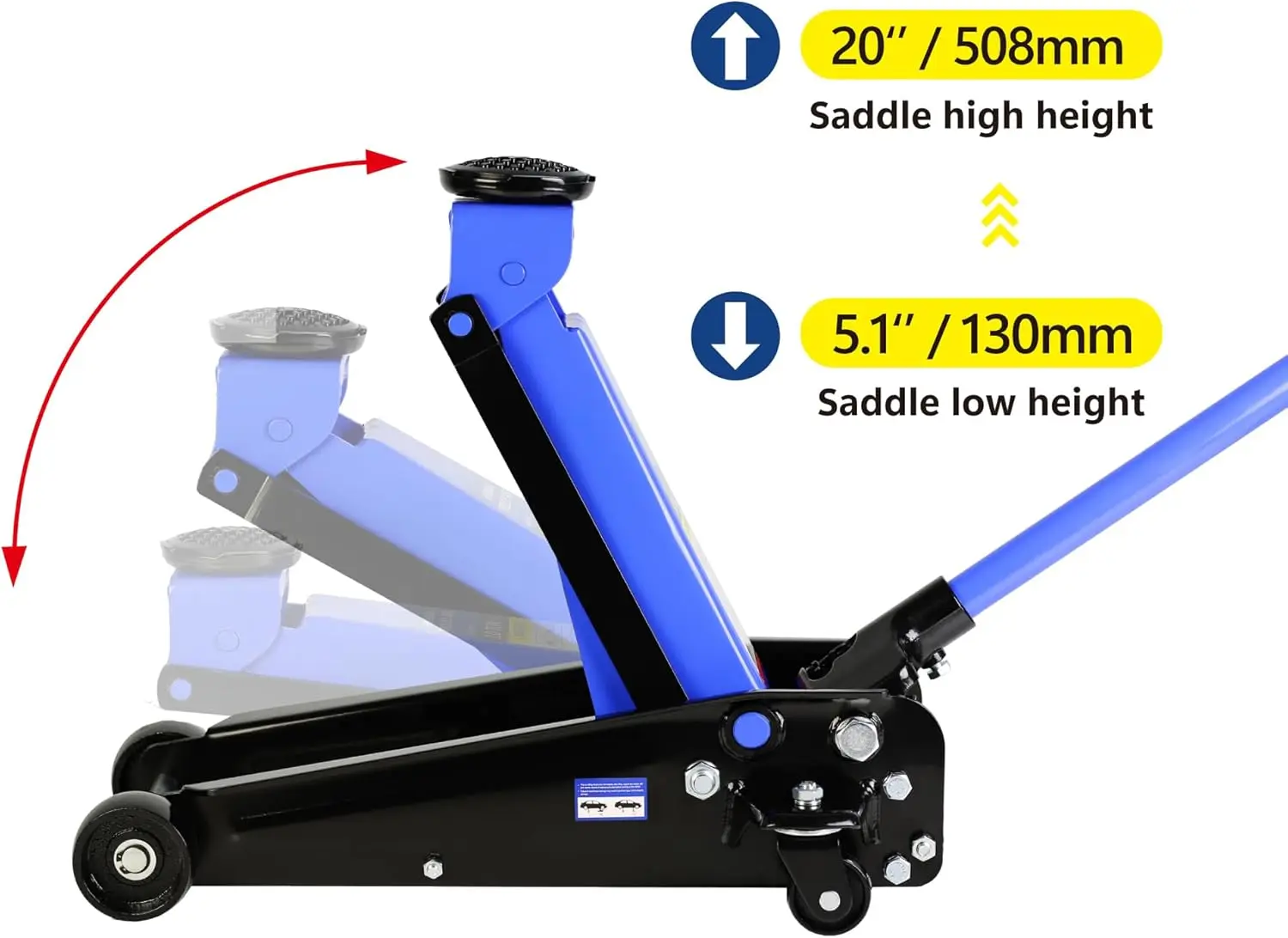 رافعة أرضية للسباق من الفولاذ منخفضة المستوى 3 طن/6000 رطل مع مضخة رفع سريعة للمكابس المزدوجة، هيدروليكية، نطاق الرفع 5.1 بوصة - 20 بوصة (أزرق) #3