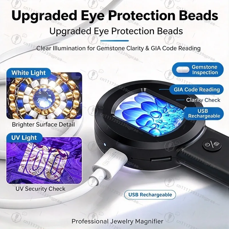 100X Handheld Digital Magnifier, Rechargeable Electronic Microscope with White & UV LED Light, Portable Loupe for Jewelry