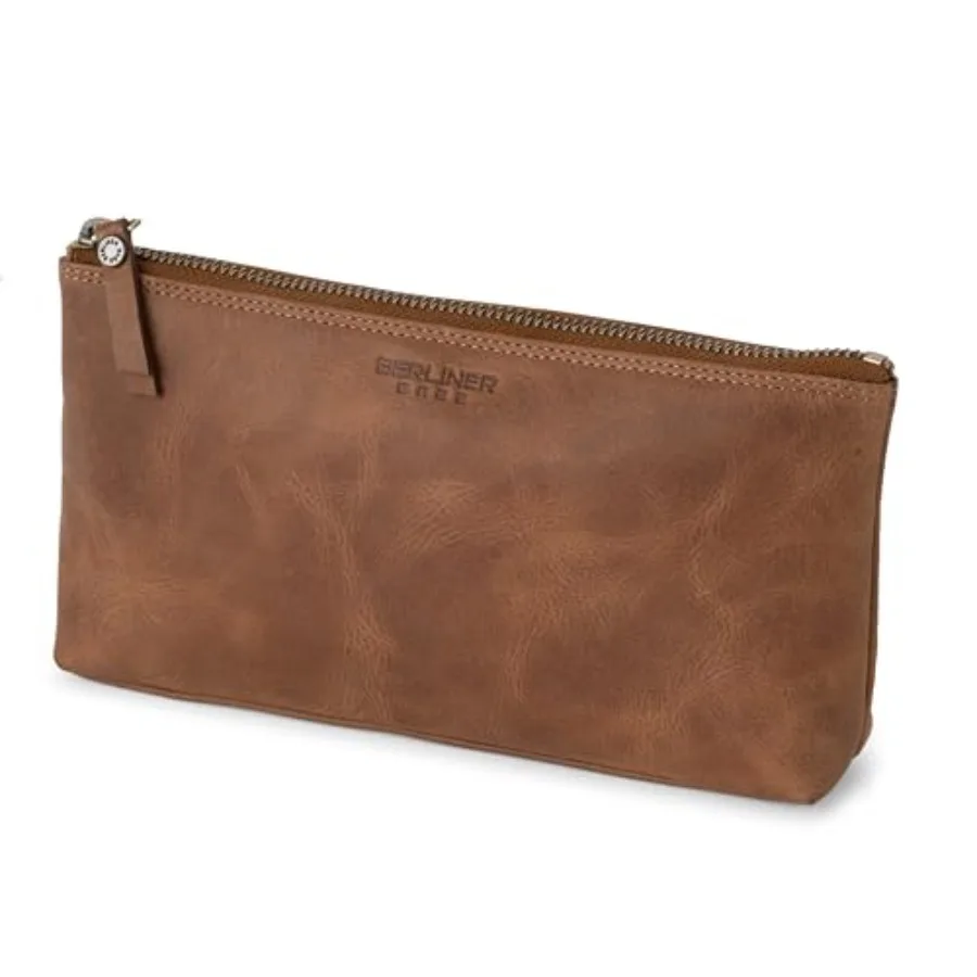 

Vintage Genuine Leather Makeup Bag Anna, Cometic Bag for Pure, Travel and Cometic Pouch with Zipper for Women- Brown