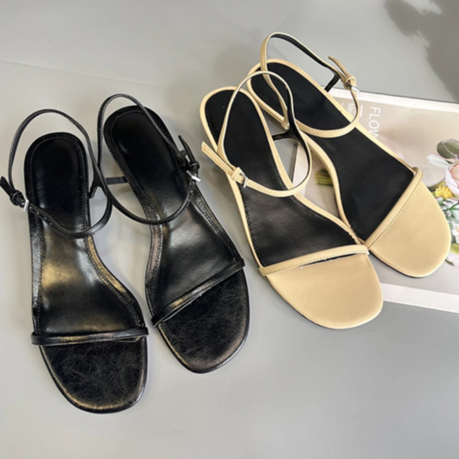 Dave&di French Leather Sandals Minimalist Women's Shoes Elegant Retro Wedge Heel Comfortable Party Casual Sandals Shoes Woman
