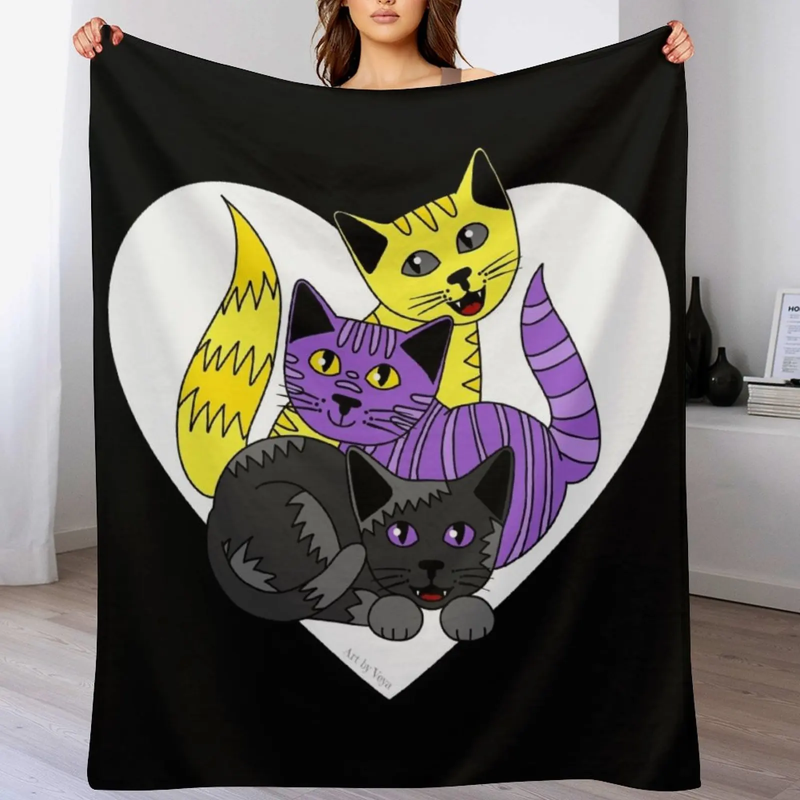 

Three Non-binary Kitties Throw Blanket Soft Bedroom Blanket for Night Sleeping