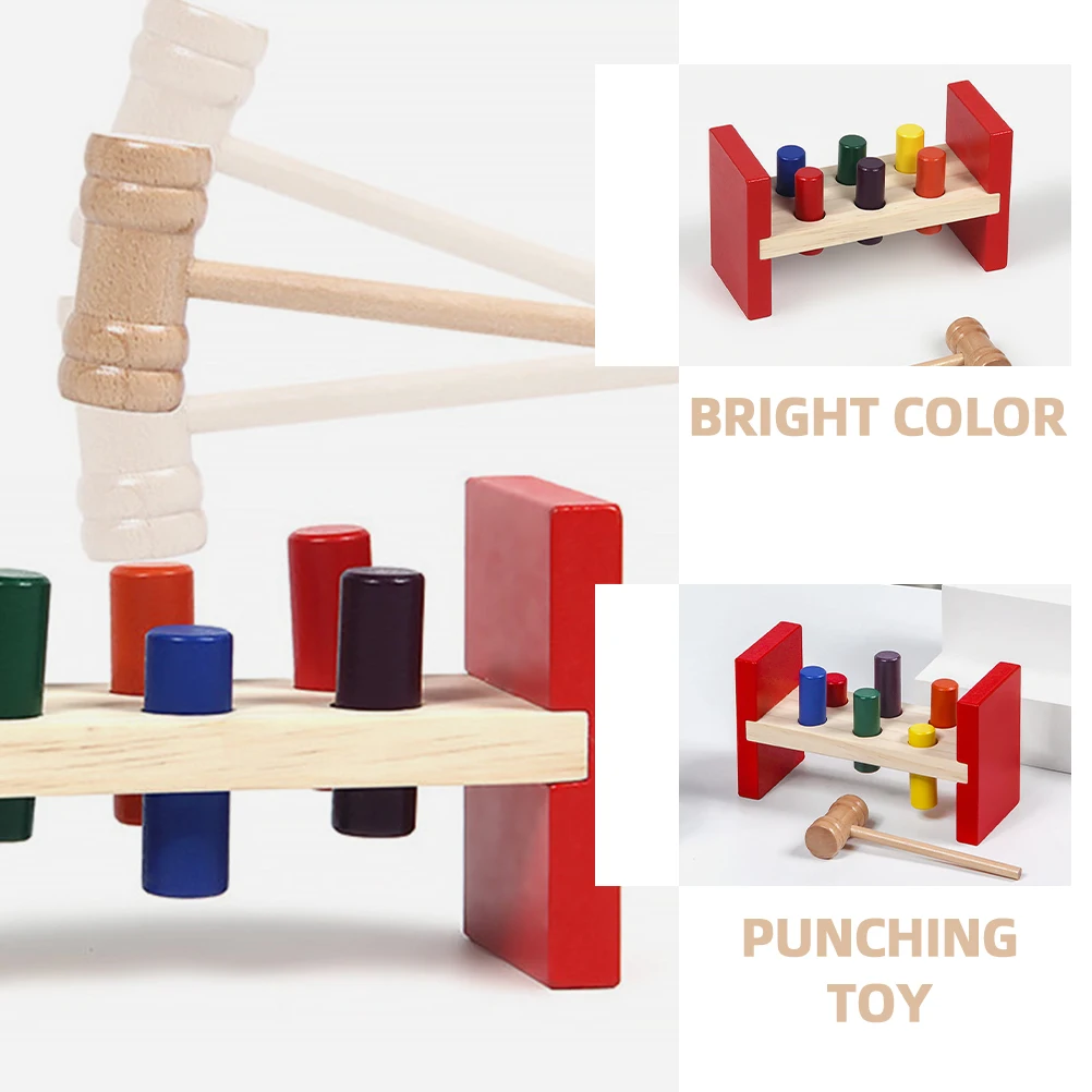 

Wooden Children Hammer Toy Red Smooth Early Learning Cognitive Hammering Pounding Toddler Plaything Hand Eye Coordination