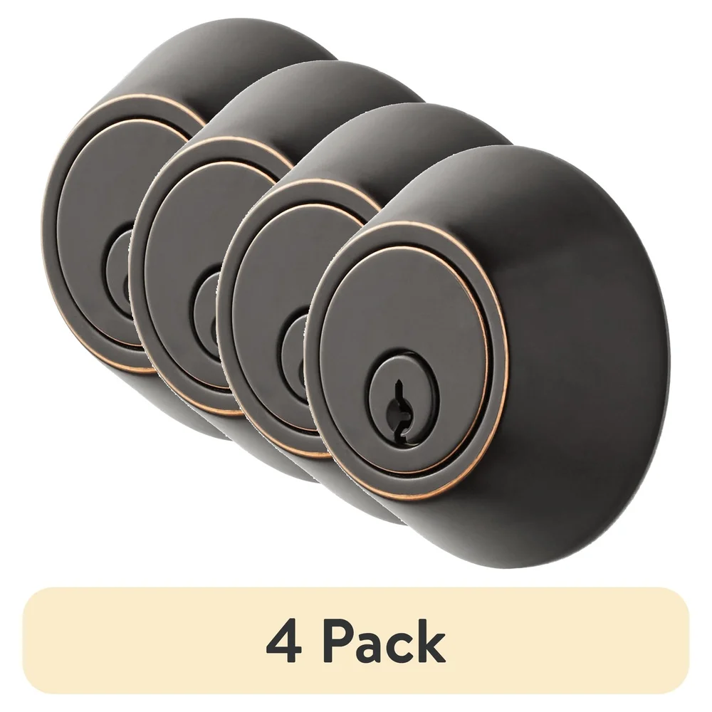 4 Pack Keyed Entry Deadbolt Locks Oil Rubbed Bronze Easy Install Reversible Design Secure Access Front Back Garage Side Doors