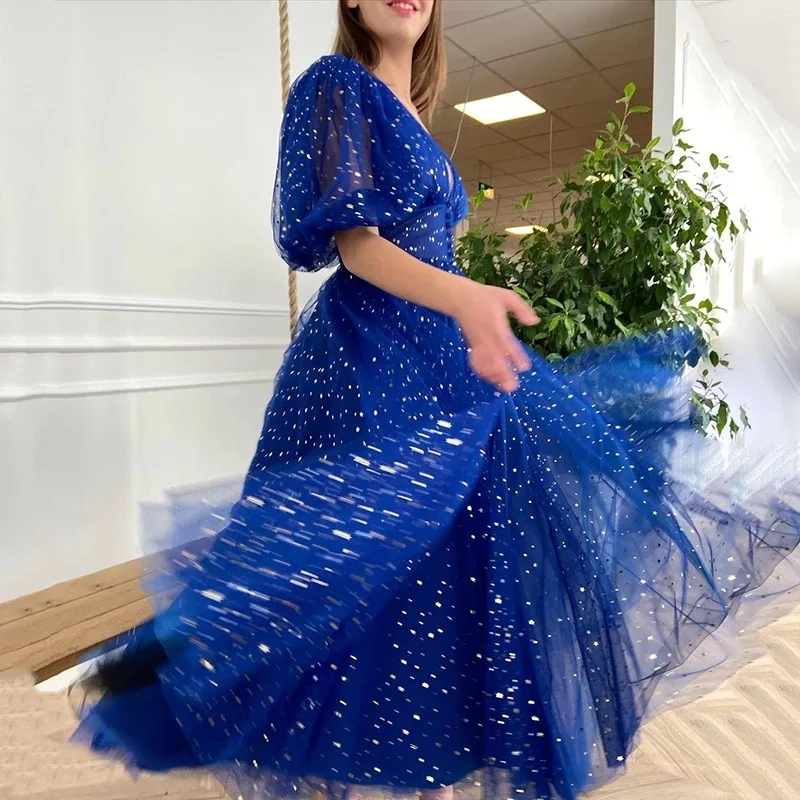 Vestidos De Fiesta personalizados con cuello en V y mangas abullonadas, vestidos De graduación para fiesta De graduación, Vestido De Noche Abendkleider, batas De velada
