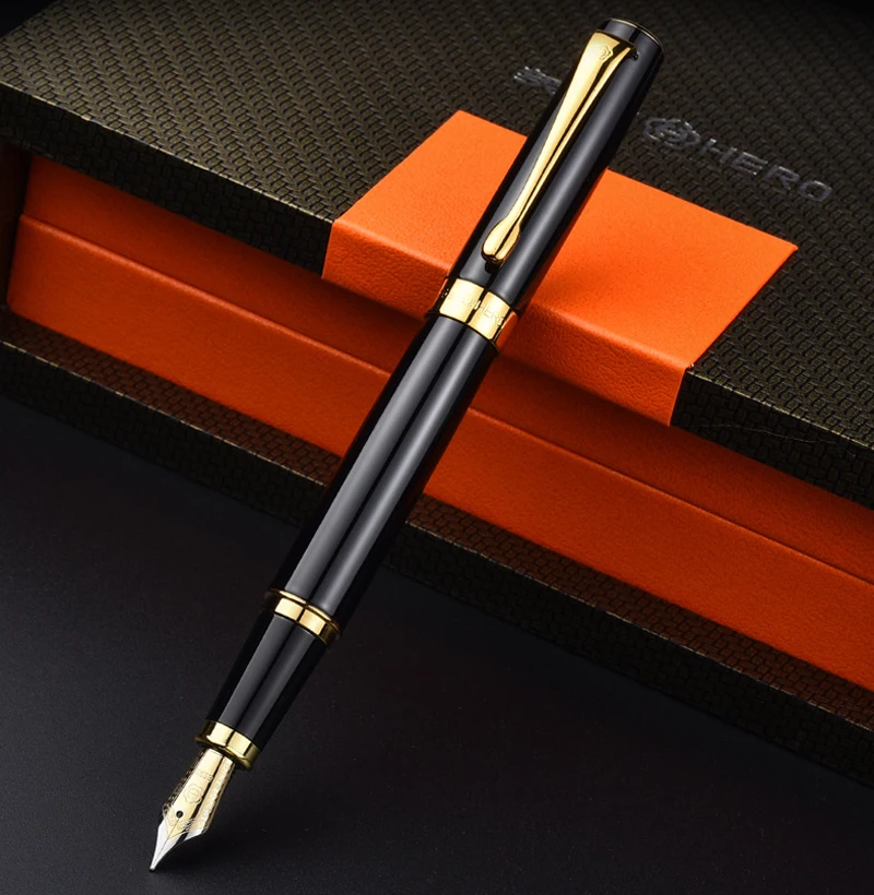 Hero 767 Exquisite Fountain Pen With Golden Trim Colored Ink Pen Iridium Medium Nib For Business Writing Gift Pen HF001