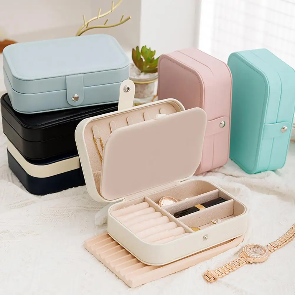 PU Leather Jewelry Box, Multi-Layer Organizer, Compact Lightweight Protective Jewelry Holder, for Rings Earrings Bracelets